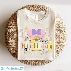 a white shirt with mickey mouse on it and the words birthday day written in pink