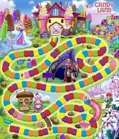 the candy land board game is shown in full color and it's all ready to be played