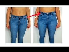 a woman's waist is shown with an arrow pointing to the bottom of her jeans