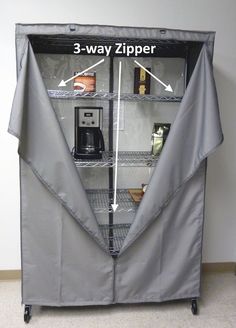 the 3 - way zipper is open to show what it's like inside