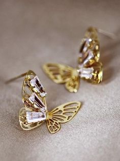 Dainty Butterfly Stud Earring Cubic Zirconia 925 Sterling Silver Posts Gold Toned Lightweight Dainty Butterfly, Butterfly Crystal, Butterfly Earrings Stud, Square Earrings Studs, Classy Jewelry, Cz Stud Earrings, Crystal Stud Earrings, Gold Hands, Butterfly Earrings