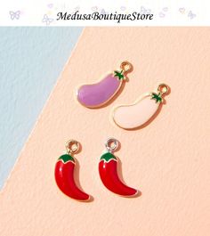 Qty:5Pcs Size about:  Red Pepper 6*15mm, Eggplant 5*16mm We will combine shipping fee for you, please you buy more, will save more. Over $35 free shipping. Red Enamel Jewelry With Charms, Eggplant Purple, Pendant Diy, Earring Jewelry, Diy Bracelet, Red Pepper, Bracelet Necklace, New Model, Diy Bracelets