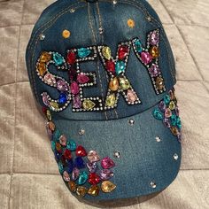 Sexy Bling Denim Baseball Cap Hat 100% Cotton Brand New Gorgeous Bling Rhinestones Conversation Hat Multi Color Bling Nwots #Hat #Bling #Baseball #Sexy #Sexybaseball #Denimcaps #Denimhats Trendy Snapback Baseball Cap With Rhinestones, Trendy Rhinestone Snapback Baseball Cap, Casual Cap With Rhinestones, Casual Rhinestone Cap, Casual Snapback Baseball Cap With Rhinestones, Casual Rhinestone Snapback Hat, Trendy Rhinestone Baseball Cap, Casual Rhinestone Hat, One Size Fits Most, Casual Rhinestone Hat, One Size