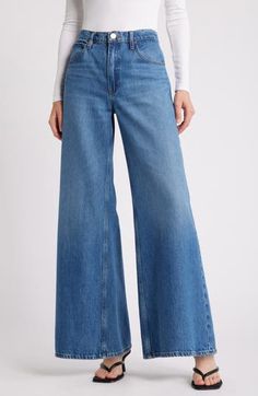 These '70s-inspired flared jeans are remade for today from premium nonstretch denim in a casual-chic dark wash. 32" inseam; 29" leg opening; 11" front rise Zip fly with button closure Five-pocket style 80% regenerative cotton, 20% recycled cotton Machine wash, dry flat Imported Dark Wash Flares With Five Pockets For Fall, Dark Wash Cotton Flares For Fall, Fall Medium Wash Wide Leg Flares, Fall Dark Wash Cotton Flares, Dark Wash Full Length Flares For Spring, Spring Dark Wash Full-length Flares, Denim Blue Cotton Flares For Fall, Denim Blue Wide Leg Flares For Fall, Fall Denim Blue Wide Leg Flares