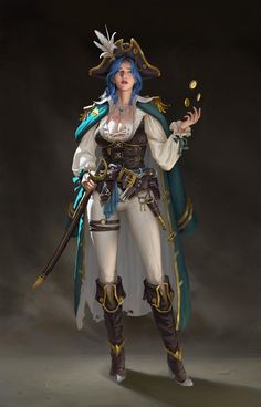 3d Karakter, Pathfinder Character, Pirate Captain, Pirate Outfit, Pirate Art, Pirate Woman, Korean Art, Game Character Design, Fantasy Warrior