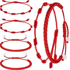 PRICES MAY VARY. Package you can get: you will receive 6 pieces Kabbalah red string bracelets , enough quantity provide for you to wear or send to your friends and families, nice accessories for New Year, Christmas, Mother's Day, Birthday, Valentine's Day 7 Knots and weave bracelet: one of the bracelet is designed with 7 knots, the other is weave style, and with vibrant red color, there's string at each end that you can stretch the size, so it's very easy to wear, it will find favor with women a Bracelets Red, Weave Bracelet, String Bracelets, Red String Bracelet, Red String, Red Bracelets, Weave Style, Cord Bracelet, Woven Bracelets