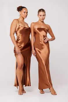 River Slip in Copper Strapless Slip Dress, Copper Bridesmaid Dresses, Slip Dress Midi, Bias Slip Dress, Copper Dress, Mismatched Bridesmaids, Mismatched Bridesmaid Dresses, Belle Dress, Cowl Neckline