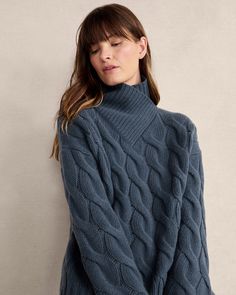 Supremely soft cashmere in an oversized, allover cable knit, with contrasting ribbing in the crossover turtleneck. Your new cold-weather go-to. Details + Design: Long sleeve. Turtleneck. Pull-on. Hits at hip. 23” length. Material: 100% CashmereCare: Hand Wash; Reshape, Lay Flat to DryImported | Cashmere Cable Knit Turtleneck Sweater Haven Well Within Lounge Sweater, Cable Knit Turtleneck Sweater, Collar Sweater, Classic Outfits, Cashmere Sweaters, Turtleneck Sweater, Cable Knit, Casual Tops, Sweater Outfits