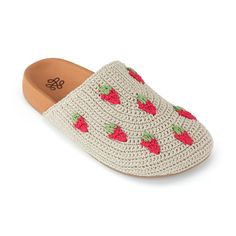 The Sak Bolinas Crochet Clogs - |Hand Crochet - Natural Strawberries| Crochet Clogs, Crochet Sandals, Cotton String, Aesthetic Shoes, Backless Design, The Sak, Shoe Closet, Clogs Shoes, Dream Shoes