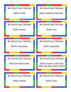 printable lego party tags for birthdays or any child's age celebration, set of 6