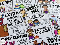 several different types of posters for children to use in the same language, including words and pictures