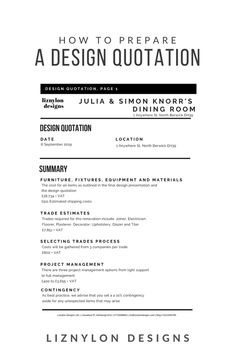 a black and white resume with the words how to prepare a design quote on it