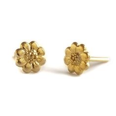 Tiny Daisy Flower Stud Earrings, Small Chrysanthemum Flower Post Earrings, Made of 14K Solid Yellow/Rose Gold, UniquenJewelry by Alagia. Dainty tiny flower stud earrings- trendy and chic!  Tiny gold studs, made using the finest solid gold, lightweight, comfortable and easy to wear. These delicate post earrings will add a subtle twinkle of light to any simple everyday outfit and a bohemian touch to any evening dress.  Perfect for first, second or third hole ear piercings. The default backs are ma Yellow Gold Flower Earrings With Charm, 14k Gold Earrings With Flower Charm For Gift, 14k Gold Flower Earrings For Gift, Anniversary Yellow Gold Earrings With Flower Charm, Gold Earrings With Birth Flower For Anniversary, Gold Birth Flower Earrings For Anniversary, Yellow Gold Flower-shaped Birth Flower Earrings, Gold Flower Cluster Earrings For Pierced Ears, Dainty Yellow Gold Earrings With Flower Charm