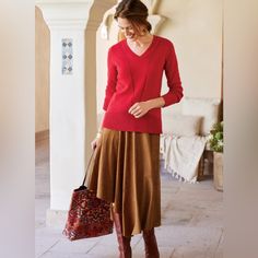 Soft Surroundings - Inverness Faux Suede Skirt Size Small Color Saddle Denim Pleated Skirt, Gauze Skirts, Faux Suede Skirt, Stylish Skirts, Formal Skirt, Long Skirts For Women, Long Maxi Skirts, Suede Skirt, Hem Skirt