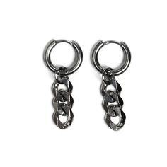 SIB Latch back stainless steel earrings with curb chain dangles. These earrings are entirely stainless steel and will not tarnish. materials: stainless steel measurement: 15 mm diameter hoop | 20mm x 8mm pendant Want to see more from SIB? >> Check out our website https://www.thesibshop.com >> Connect on Instagram - @sib.somewhereinbetween https://www.instagram.com/sib.somewhereinbetween/ >> Connect on Facebook https://www.facebook.com/SHOPSIB Silver Trendy Hoop Earrings For Streetwear, Trendy Metal Hoop Earrings For Streetwear, Silver Hoop Earrings For Streetwear, Grunge Punk Aesthetic, Alternative Aesthetic, Punk Aesthetic, Streetwear Accessories, Aesthetic Jewelry, Steel Earrings