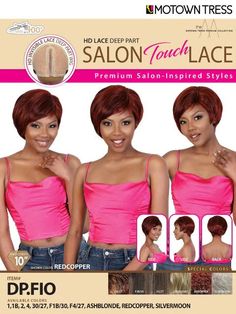 Motown Tress Salon Touch Lace Wig - DP.Fio Style: Short, straight bob with a sleek, modern look Length: 10 inches, providing a chic and manageable style Cap Construction: HD invisible deep part lace with a natural finish, creating a realistic hairline Glueless: Designed for secure wear without the need for adhesive, featuring a comfortable cap Heat Safe: Suitable for heat styling up to 400°F Colors Available: Natural shades: 1 (Jet Black), 1B (Off Black), 2 (Dark Brown), 4 (Medium Brown) Blended Vivica Fox, Short Straight Bob, Back Combing, Straight Bob, Natural Shades, Ash Blonde, Silver Moon, Heat Styling Products, Hd Lace