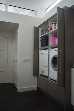 a washer and dryer in a small room