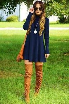 Vinter Mode Outfits, Navy Outfits, Outfit Botas, Knee Boot, Outfit Trends, Casual Fall Outfits, Colourful Outfits, Mode Inspiration, Winter Fashion Outfits