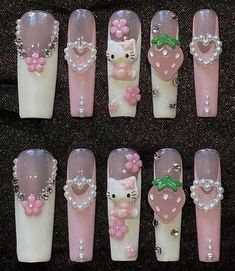 hello kitty nails Paznokcie Hello Kitty, Fake Nails Designs, Hello Kitty Accessories, Girly Acrylic Nails, Cute Acrylic Nail Designs, Hello Kitty Nails, Pretty Gel Nails, Really Cute Nails, Soft Nails