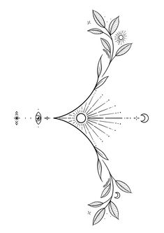 a drawing of a flower with leaves on it and an arrow pointing to the left