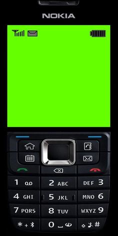 an old nokia cell phone with a green screen on the front and bottom panel,