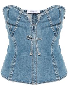 Blumarine Denim Bustier Top - Farfetch Denim Top Diy, Denim Bustier Top, Corset And Jeans, Denim Bustier, Denim Corset, Dolce E Gabbana, Bustier Top, Bustiers, Sweetheart Neck