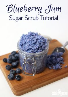 blueberry jam sugar scrub recipe in a jar