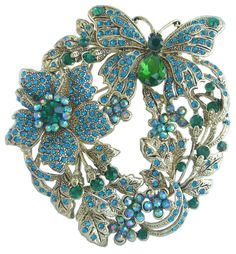 PRICES MAY VARY. Material: Zinc Alloy, Rhinestone Crystal. Main stone color: Green. The size of the brooch: 9.0cm (3.54") Length by 8.0cm (3.15") Width. Wrapping: Come with some spare crystals, and a gift box or favor bag (depend on product size). There's a hook on the back, it can be used as a pendant. High quality Rhinestone Crystals and good handcraft. This brooch is designed to complement a wide range of outfits and accessories, including clothing, bags, hats, and shawls. Brooch Bouquet Diy, Vintage Rhinestone Brooch, Animal Brooch, Butterfly Flower, Antique Brooches, Pin Pendant, Butterfly Brooch, Crystal Brooch, Blue Gems