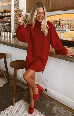 Red Sweater Dress, Christmas Look, Christmas Party Outfits, Eve Outfit, Christmas Style