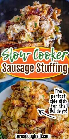 sausage stuffing Slow Cooker Sausage Stuffing Recipe, Slow Cooker Sausage Stuffing, Vacation Dinners, Slow Cooker Sausage, Sausage Crockpot