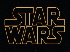 the title for star wars, written in yellow and black on a dark background with stars