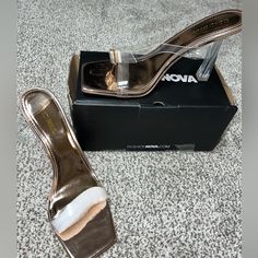 Never Worn Chic Rose Gold High Heels, Chic Rose Gold Pointed Toe Heels, Chic Rose Gold Round Toe Heels, Gold Strap Heels, Fashion Nova Shoes, Shoes Womens, Strap Heels, Shoes Women Heels, Fashion Nova