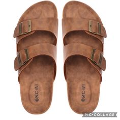 With Over 7000 5-Star Reviews, Many Customers Said These Are Even Better Than The Birkenstocks They’ve Been Wearing For Years! And For Half The Price! Quality Vegan Leather Materials Cover The Upper Of These Slide Sandals. Comfortable Cushion Padded Insoles Made With A Super Soft Microfiber Lining. Finished With An Eva Cork Outsole. Dark Khaki Brown In Color With Adjustable Double Buckle Straps And An Easy Slip On Silhouette. Water Resistant, Indoor Outdoor Sandals! Size 11.5, Measures 12” Long, Casual Closed Toe Synthetic Footbed Sandals, Casual Synthetic Closed Toe Footbed Sandals, Casual Synthetic Flat Heel Footbed Sandals, Brown Casual Footbed Sandals With Round Toe, Casual Flip Flops With Leather Footbed, Casual Brown Closed Toe Footbed Sandals, Casual Brown Footbed Sandals For Beach, Casual Flip Flops With Buckle Closure, Casual Brown Flat Footbed Sandals