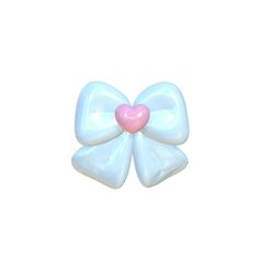 a blue bow with a pink heart on it's side, against a white background