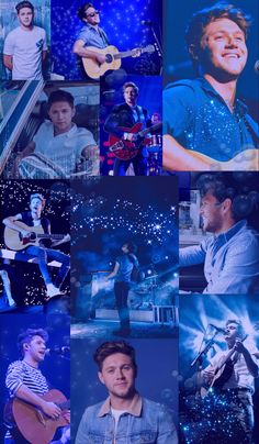 the collage shows many different images of people playing instruments and singing in front of them