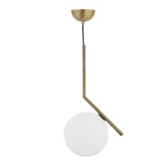 Brass Ball Pendant Light-France & Son-LM5632PBRSWHT-Pendants-1-France and Son Flos Light, Ball Pendant Lighting, Ball Pendant, Name Design, Brass Pendant, Brushed Brass, Brass Finish, Height Adjustable, Frosted Glass