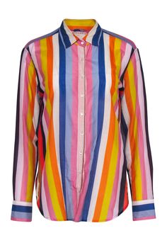 Current Boutique-Xirena - Blue & Multicolor Stripe Button Front Shirt Sz S Multicolor Vertical Striped Tops For Spring, Summer Blue Blouse With Vertical Stripes, Summer Blue Stripe Blouse, Spring Multicolor Vertical Striped Tops, Multicolor Vertical Stripes Shirt For Summer, Summer Blue Striped Blouse, Blue Vertical Stripes Summer Blouse, Multicolor Vertical Stripes Summer Shirt, Multicolor Vertical Striped Summer Shirt