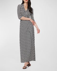 Daytime Dresses, Maxi Wrap Dress, Von Furstenberg, Diane Von, Diane Von Furstenberg, Geometric Print, Silk Printing, Chain Link, Neiman Marcus