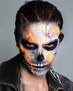 Skull Makeup For Men, Halloween Men Makeup, Skull Makeup Look, Mens Halloween Makeup, Halloween Ideias, Men Makeup, Halloween Hombre, Adult Face Painting, Mens Halloween