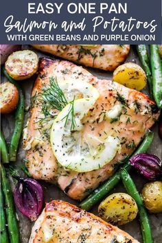 salmon dinner with potatoes and green beans on the side