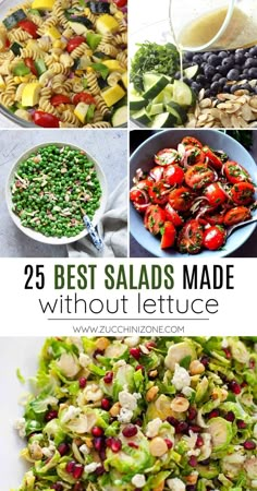 25 best salads made without lettuce, a roundup by Zucchini Zone. Tired of eating yet another salad filled with leafy greens? Today I'm sharing 25 delicious and nutritious salads made without lettuce. #salads #saladrecipes #saladswithoutlettuce Salad Ideas No Lettuce, Non Traditional Salad Recipes, Non Leafy Salad, No Lettuce Salad Recipes Healthy Lunches, Vegetable Salads Without Lettuce, Non Lettuce Salad Recipes, No Leaf Salad, Lettuce Less Salad, Salads Without Lettuce Recipes