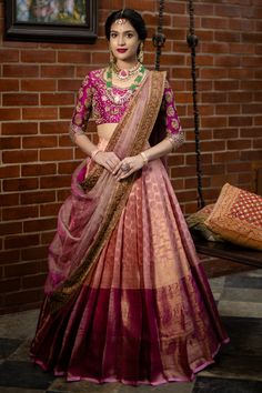 Half Saree Drapping Ideas, Lehenga Dressing Style, Saree As Half Saree, Latest Half Saree Designs Party Wear, Half Saree Designs Simple, Lehenga Pattu, Studio 149, Dupatta Draping Styles, Lehenga Designs Latest