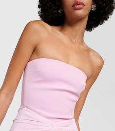 Material: 52% acetate, 45% viscose, 3% elastane.Closure: zipped back.Care instructions: dry clean.Made in the UK.Designer color name: Soft Pink.Material II: 92% polyamide, 8% elastane.Lining: 64% viscose, 36% polyester.True to size.Ideal fit for larger bust sizes.Strapless.Fitted.Non-stretchy fabric.The model seen in the picture is 178cm-5'10' and wearing a size UK 8 Bandeau Party Dress In Elastane, Fitted Bandeau Dress With Ruched Bodice, Feminine Fitted Bandeau Dress, Fitted Bandeau Dress In Elastane, Solid Color Fitted Bandeau Dress, Solid Fitted Bandeau Dress, Elegant Stretch Bandeau Dress, Fitted Bandeau Elastane Dress, Elegant Bandeau Stretch Dress