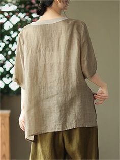 Description Product ID: TP2032659 Material: Linen, Polyester Pattern: Embroidered Sleeve: Short Sleeve Neckline: Round Neck Closure Type: Pullover Season: Summer Style: Casual, Fashion, Simple Occasion: Daily, Outdoor Activities, Vacation, Street, Home Package included: 1* Shirt Size Chart (Asian Size): Please allow 1-3 cm measured error. Tag Size Length Chest Shoulder Sleeve Length cm | inch cm | inch cm | inch cm | inch M 58-71cm | 22.8''-27.9'' 108cm | 42.4'' 39cm | 15.3'' 31cm | 12.2'' L 59-72cm | 23.2''-28.3'' 112cm | 44.0'' 40cm | 15.7'' 32cm | 12.6'' XL 60-73cm | 23.6''-28.7'' 116cm | 45.6'' 42cm | 16.5'' 33cm | 13.0'' XXL 61-74cm | 24.0''-29.1'' 120cm | 47.2'' 43cm | 16.9'' 34cm | 13.4'' Khaki Solid Color Short Sleeve Tops, Khaki Short Sleeve Top, Casual Brown Cotton Blouse, Cotton Short Sleeve Solid Color Blouse, Solid Color Short Sleeve Cotton Blouse, Short Sleeve Solid Color Cotton Blouse, Cotton Blouse With Short Sleeves In Solid Color, Casual Brown Blouse With Relaxed Fit, Brown Relaxed Fit Crew Neck Blouse