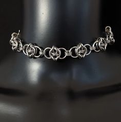 Celtic Visions Variation Chainmaille Choker Necklace - Etsy Silver Metal Chainmail Choker, Adjustable Black Chainmail Jewelry, Black Stainless Steel Chainmail Jewelry, Metal Chainmail Choker As A Gift, Silver Chainmail Choker As A Gift, Chainmaille Choker, Chainmaille Jewelry Patterns, Elf Jewelry, Chain Art