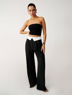 Let your pants do the talking. Shop the Stevie Pant from Reformation, a high rise, full length, relaxed fit pant. It features a foldover detail at the waist. Shopping Wishlist, Capsule Closet, Girl Trends, Style Aesthetic, Work Clothes, Straight Leg Trousers, Work Wardrobe, Petite Outfits, Fashion Editor