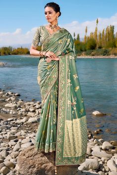 Sea Green Color Weaving Work Silk Fabric Wedding Wear Saree Wedding Wear Saree, Sea Green Color, Banarasi Silk Saree, Ghagra Choli, Green Saree, Embroidery Saree, Trendy Sarees, Banarasi Saree, Wear Saree