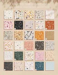 an image of different colors and shapes of terrazzoa tiles on a beige background