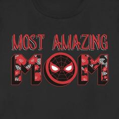 Women's Marvel Seasonal Most Amazing Mom T-Shirt If your mom is a-mom-zing, then we have the perfect fashion for her this Mother's Day with the officially licensed Marvel Spider-Man Most Amazing Mom Women's Graphic T-Shirt. Your mom will love this classic women's tee that reads "Most Amazing Mom" and is decorated in a sleek red text, Spider-Man's mask, and red flowers across the front. You'll love this classic Marvel fashion that is perfect for comic book fans (and moms!) everywhere. ** This pro Black Crew Neck Tops For Mother's Day, Black Tops With Letter Print For Mother's Day, Mother's Day Black Tops With Graphic Print, Spiderman Tshirt Women, Mom Avengers Shirt, Casual Black T-shirt For Mother's Day, Red Mother's Day Graphic Tee, Red Graphic Print T-shirt For Mother's Day, Mother's Day Red Graphic Print T-shirt