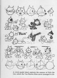 an old drawing of various cartoon cats and kittens with the word felix on them